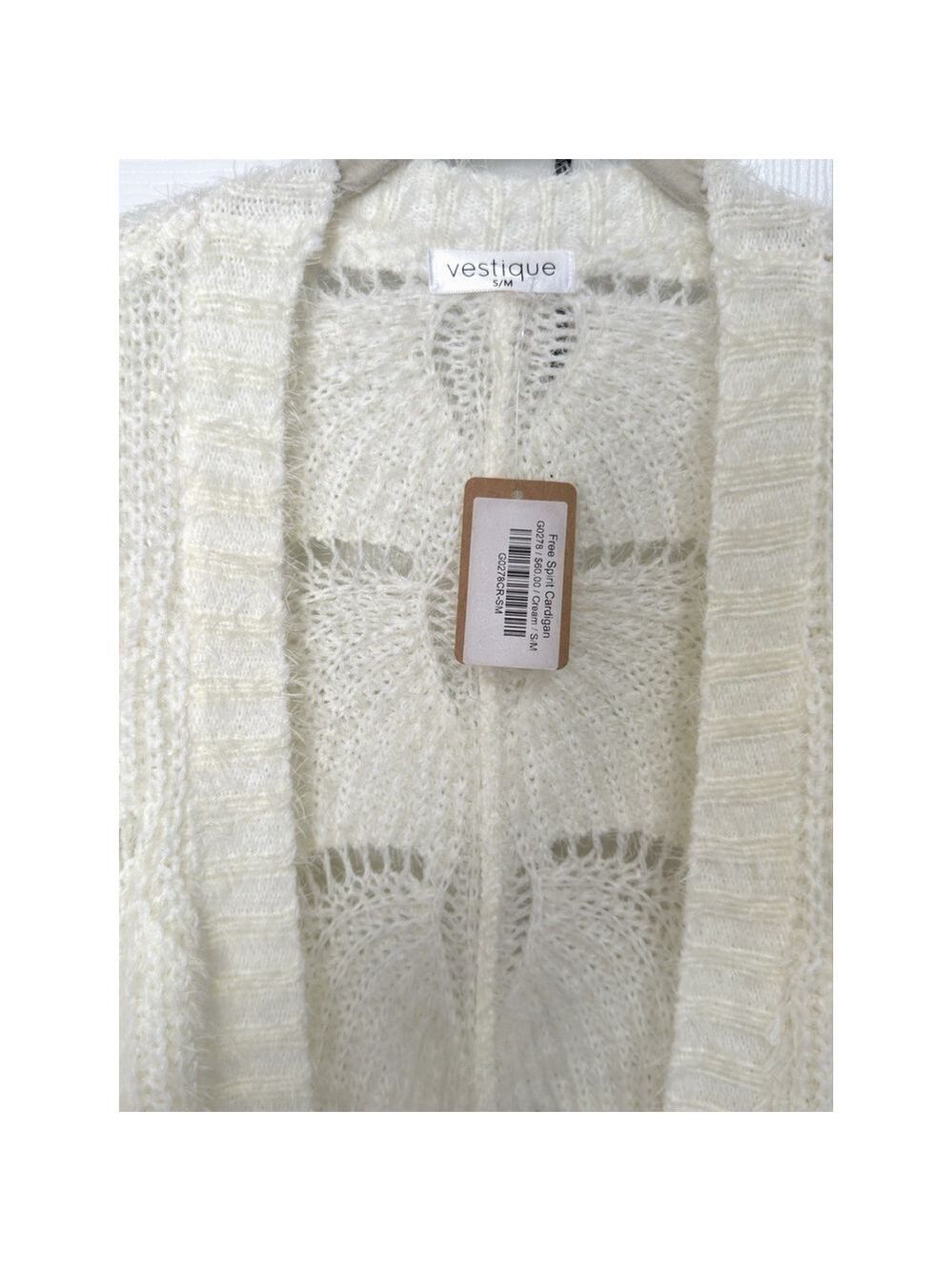 Vestique Free Spirit Cardigan Cream Soft Open Knit Sz S/M Oversized Scallop Hem - Picture 5 of 6